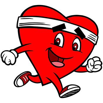 a cartoon heart wearing running shoes and a sweat band